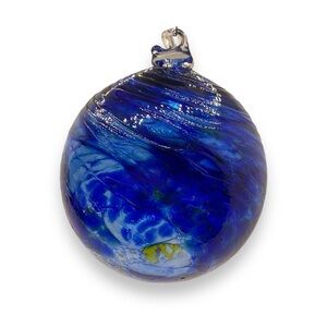 Handmade Blown Glass Witch Ball Cobalt Blue Green Medium 4” Hanging Ornament‎